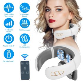 Electric Cervical Neck Massager with Hot Compress, 6 Modes 20 Levels Cordless Neck Pain Relief8-Head Electric Neck Massager with Heat