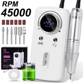 Professional Electric Nail Drill, 45000RPM Cordless Nail File Drill With 6 Drills, LCD Display, Nail File Machine For Removing Acrylic Gel Nails, (Option: White)