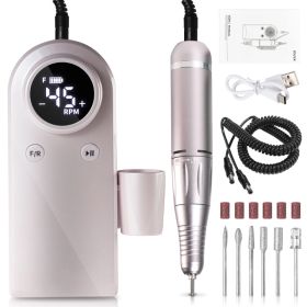 45000RPM Professional Nail Drills Kit With 6 Drill Bits, Portable Electric Nail Drill For Acrylic Nails Gel Polishing Removing, Rechargeable Nail (Option: Pink)