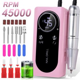 Professional Electric Nail Drill Machine, 45000RPM Rechargeable E-File Nail Drill Cordless, Electric Nail File Kit, Portable Electronic Grinder, (Option: Pink)