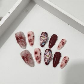 Blooming Hand-painted Three-dimensional Carved White High-grade Mid-length Manicure (Option: Almond-XS)