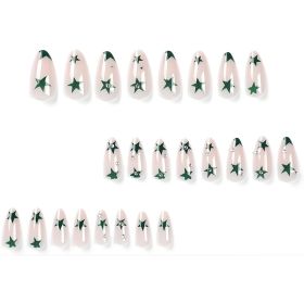 24 PCS Green Star Nail Art, Length Long Water Pipe Fake Nails, Had Nail Tips False Nail (Option: 24pcs)