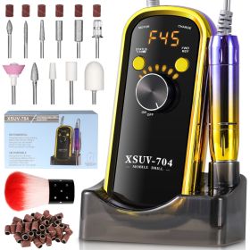 Professional Rechargeable Electric Nail Drill 40000 RPM, Portable Nail File With Storage Stand For Acrylic Gel Polishing Removing - Easy To Use F (Option: Yellow)