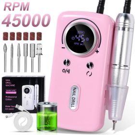 Professional Electric Nail Drill, 45000RPM Cordless Nail File Drill With 6 Drills, LCD Display, Nail File Machine For Removing Acrylic Gel Nails, (Option: Pink)