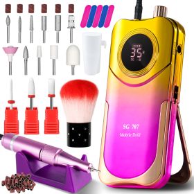 Portable Electric Nail Drill Cordless, 35000 RPM Electric Nail File With Holder,Rechargeable Nail Drill E Filer For Nails,Electric Nail Buffer Na (Option: Golden)