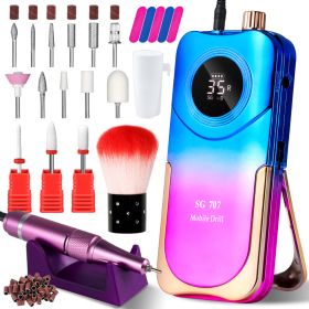 Portable Electric Nail Drill Cordless, 35000 RPM Electric Nail File With Holder,Rechargeable Nail Drill E Filer For Nails,Electric Nail Buffer Na (Option: Blue)