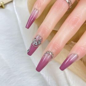 GGDDSHA Handmade Press On Nails, Luxury & Custom FakeNails 3D Handmade Reusable UV Finished False Nails, Hand-Painted Nail,Lavender Luster (Option: M)