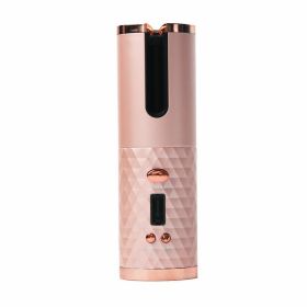 Hair Curler LCD Cordless Auto Rotating Waver Curling Iron Ceramic Wireless USA (Color: Pink)