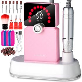 Nail Drill, Portable Electric Nail File 50000RPM, Rechargeable Nail Drill Professional With Bits & Base, For Acrylic Gel Nails, E-File Machine, M (Option: Pink)