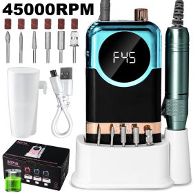 Electric Nail Drill Professional Kit - 45000RPM Portable Nail File Electric E File With 6 Bits & Base-LED Screen-Ultra-Silent, Rechargeable Nail (Option: Green)