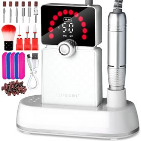 Nail Drill, Portable Electric Nail File 50000RPM, Rechargeable Nail Drill Professional With Bits & Base, For Acrylic Gel Nails, E-File Machine, M (Option: White)
