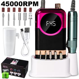 Electric Nail Drill Professional Kit - 45000RPM Portable Nail File Electric E File With 6 Bits & Base-LED Screen-Ultra-Silent, Rechargeable Nail (Option: Red)