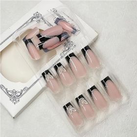 24 PCS Black P Ink Butterfly Nail Art, Long Length Long Water Pipe Fake Nails,Square Head Nail Tips False Nail (Option: 24pcs)