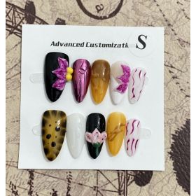 Three-dimensional Carved White High-grade Mid-length Manicure Wear Nail (Option: Almond-M)
