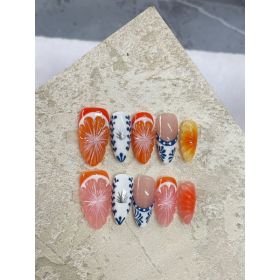 Hand-painted Three-dimensional Grapefruit High-grade Nail Dressing Hand-made (Option: Almond-M)