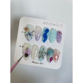 Hand-painted Happy Underwater World White Advanced Long Manicure (Option: Almond-L)
